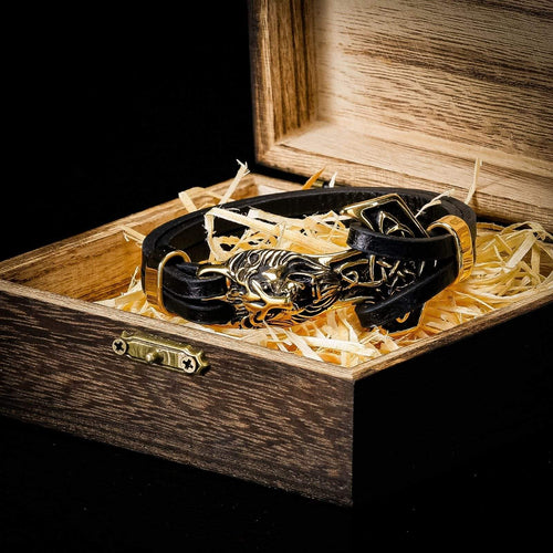 Bracelet Bracelet Viking Tête de Lion en cuir dans sa boite