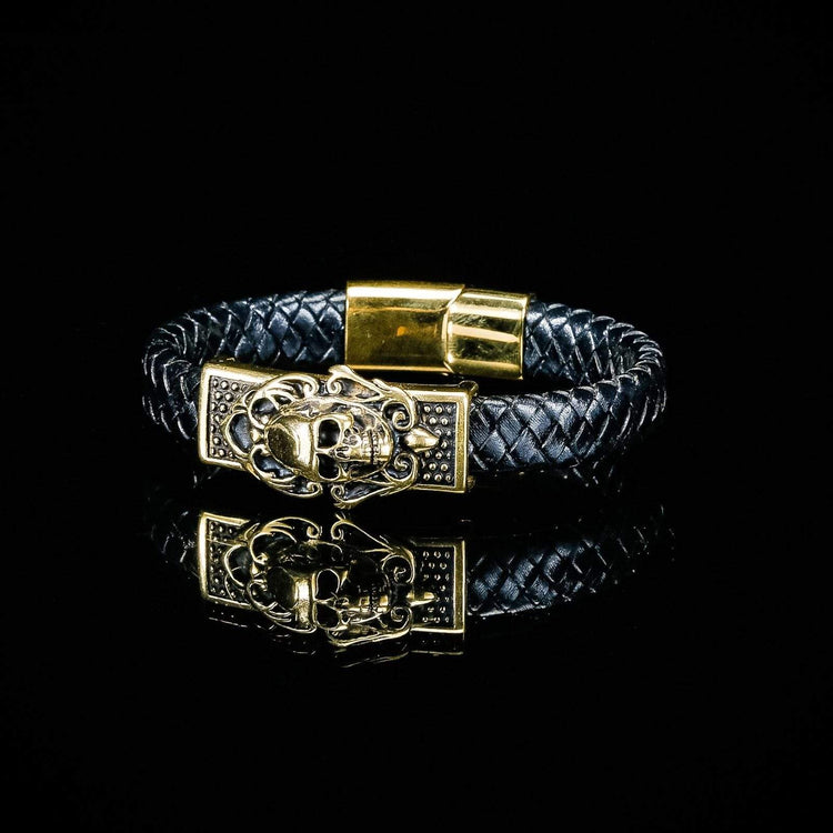 Bracelet Viking Tête de mort en cuir